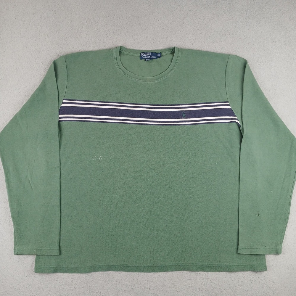 Vintage Polo Ralph Lauren Thermal Shirt Mens XXL Green Striped Long Waffle Knit